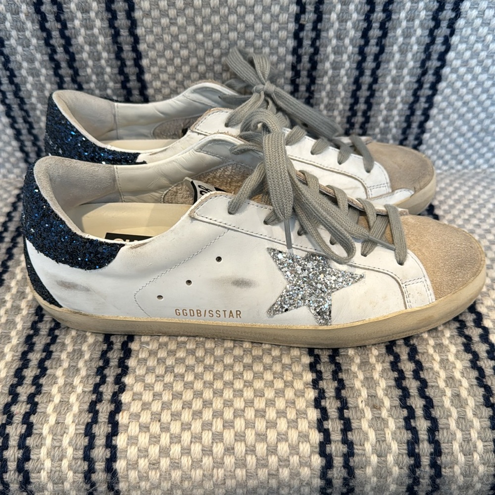 GOLDEN GOOSE Superstar Suede Glitter Low-Top Sneakers 39 white/silver/night blue - Picture 6 of 14